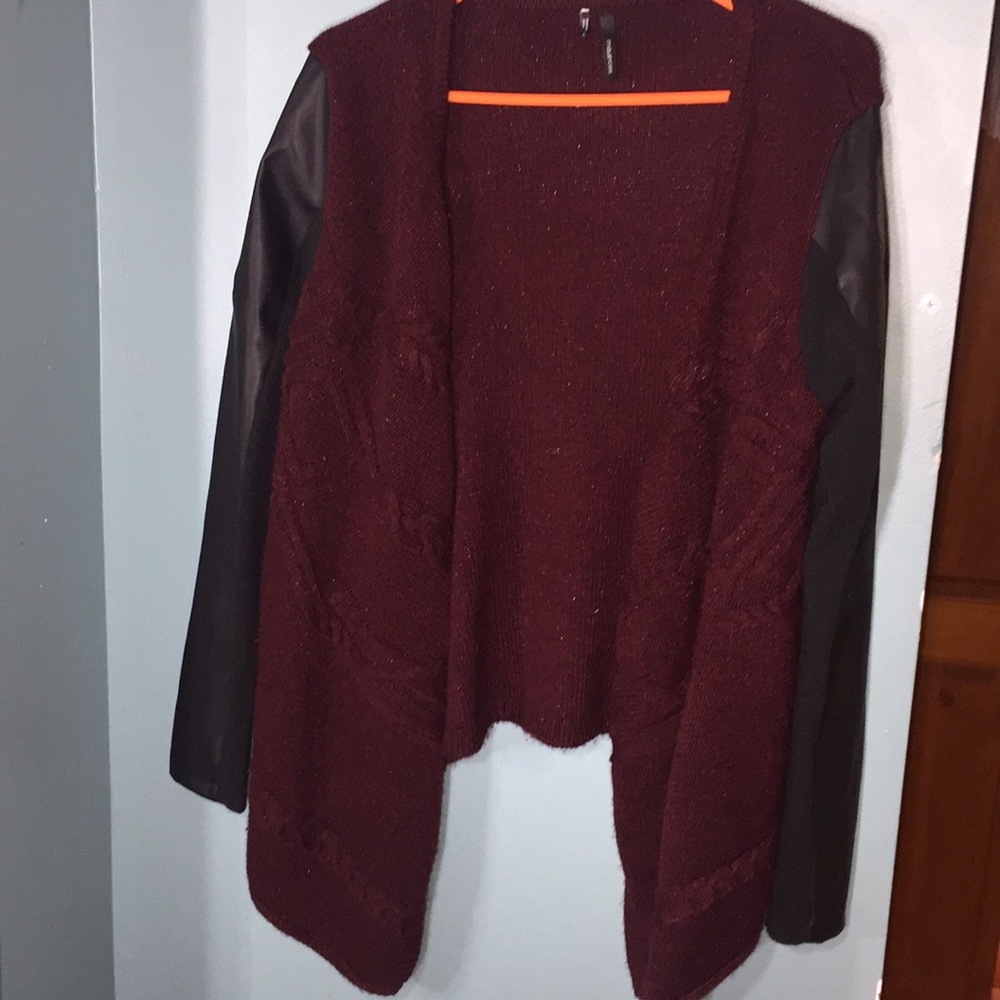 Red leather cardigan
